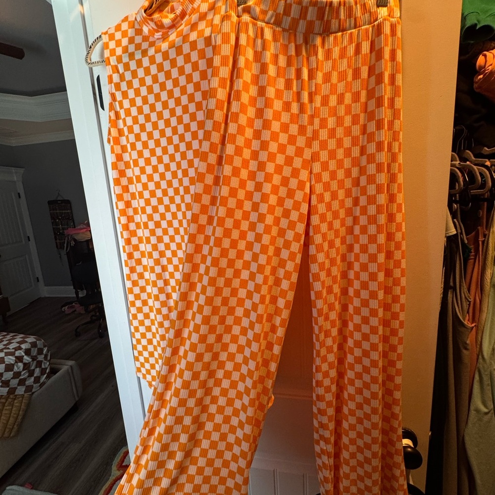 Orange and White Checkered Set Dressed in Lala Sunshine Check playsuit